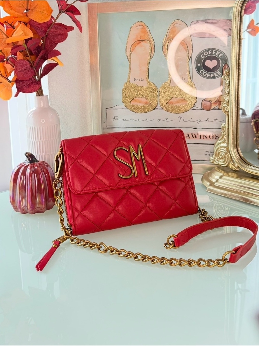 Steve Madden Red Quilted Chain Crossbody Bag